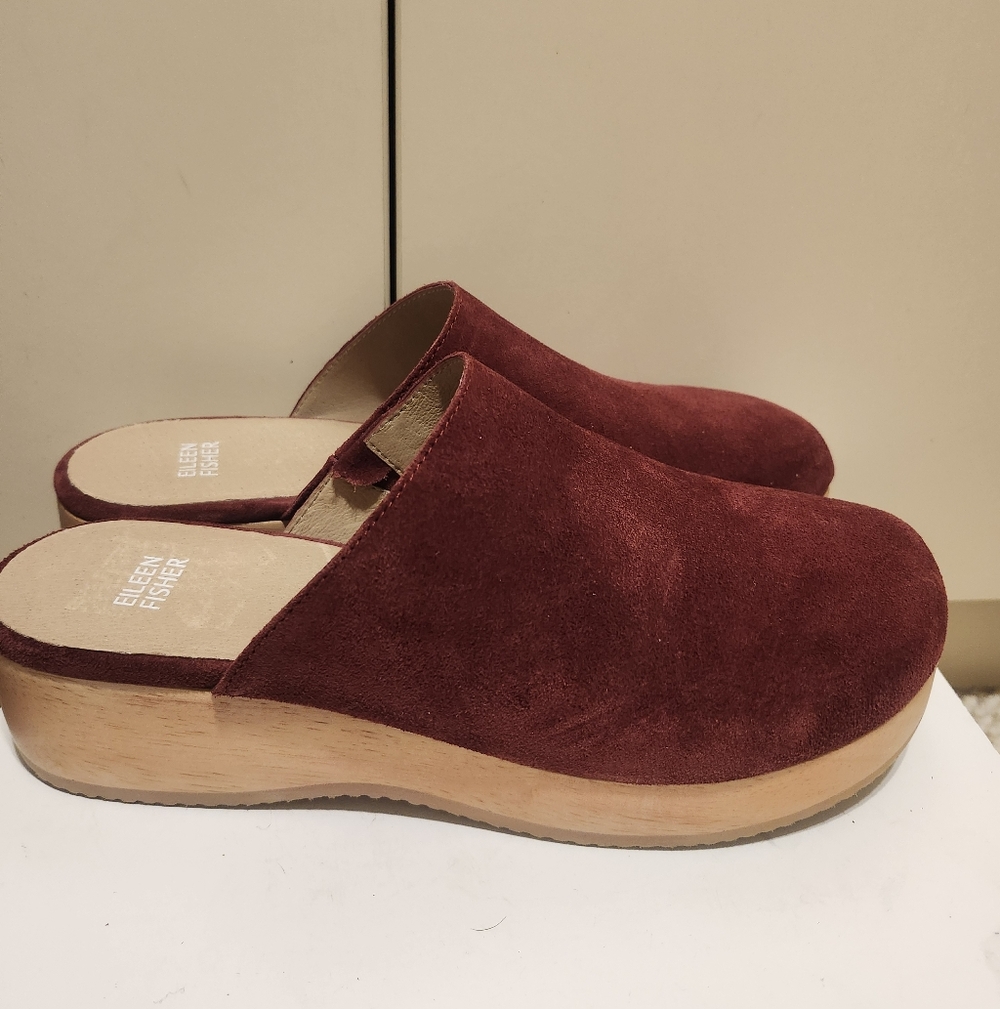 NEW Eileen Fisher "SAVANA" Suede Wood Heel Slip-On Platform Clogs Sz.10 Ret.$250 - Picture 6 of 9
